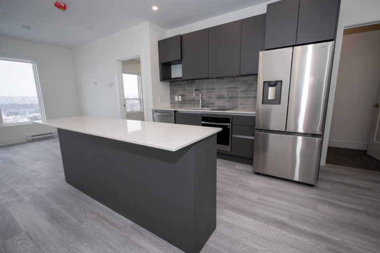 Modern grey kitchen island
