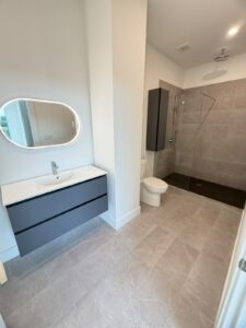 Modern bathroom vanity and shower
